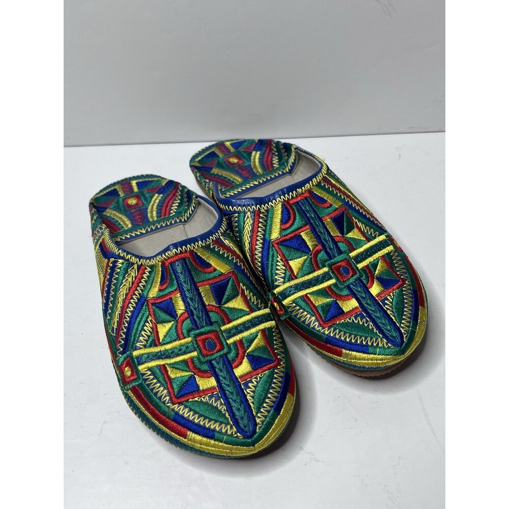 Moroccan Embroidered Leather Slippers Babouche Shoes Round Toe Women’s SZ 7
